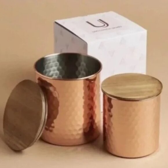 Uncommon James Copper Hammered Canister Set with Wooden Lids - Picture 1 of 4